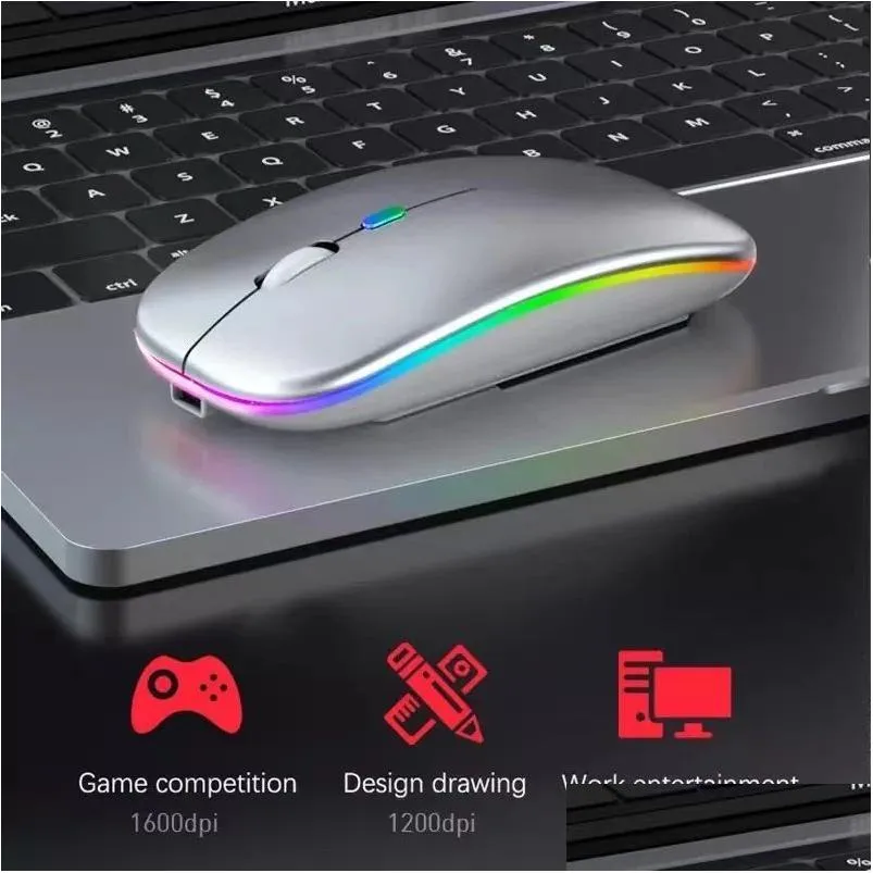 Mäuse Bluetooth USB Wireless Mouse wiederaufladbar 2,4 GHz LED-Licht geräuschlos ergonomisches Design Touch für Laptop Buch iPad PC Computer Dr Dhj9B