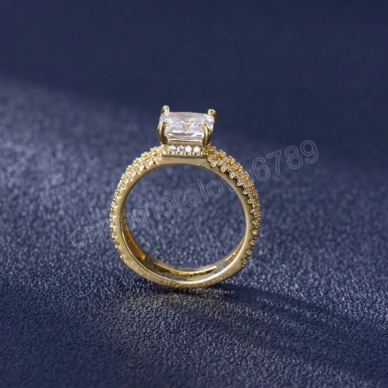 Dubbel 14k guldfärg ring mode inställning diamant smycken kvinnor män 925 sterling silver ringar
