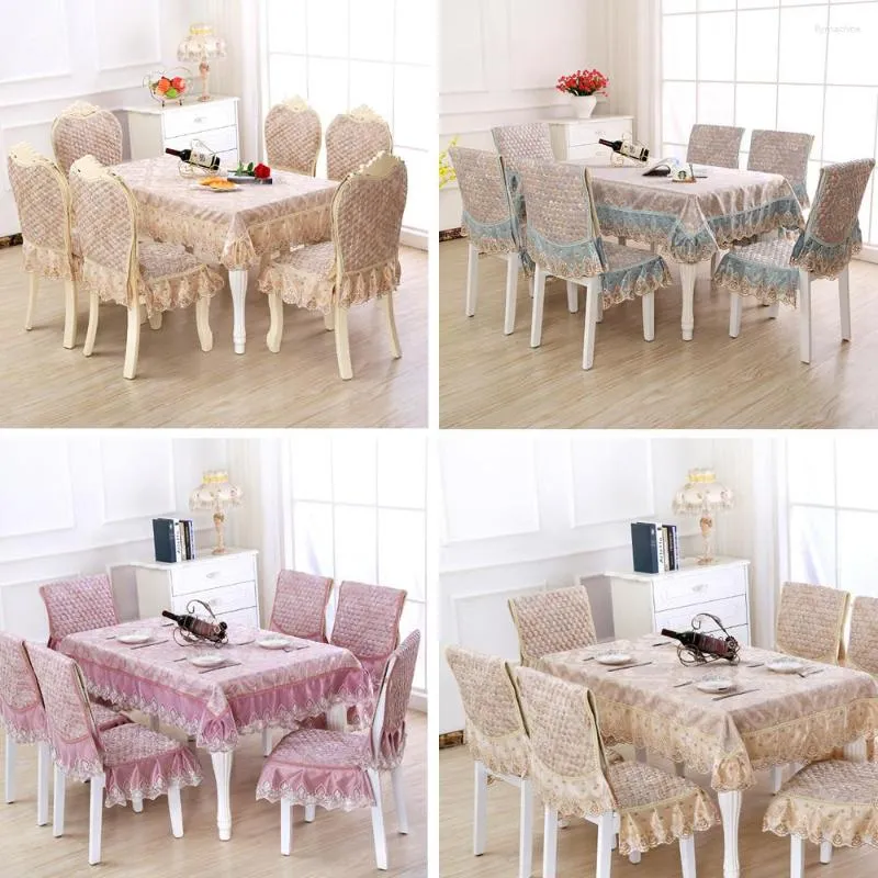 Table Cloth Luxury Linen Dining Tablecloth Chair Cover Set High Quality Lace Wedding Non-slip Rectangular Round T5