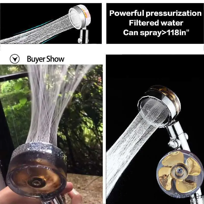 Bathroom Shower Heads New Turbo Propeller Shower Head Water Saving High Preassure 360 with Extension Showerhead Rainfall with Holder R230804