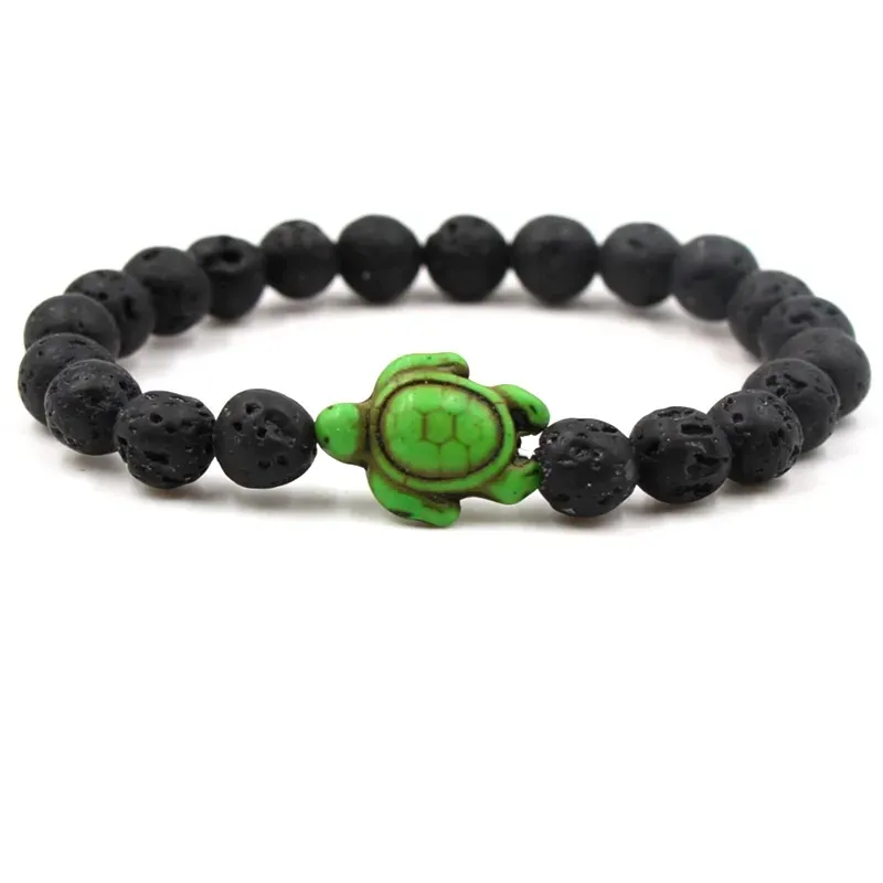 natural Stone 8mm Black Lava Stone Beads Tortoise Charms Bracelet Essential Oil Perfume Diffuser Bracelets Stretch Yoga Jewelry