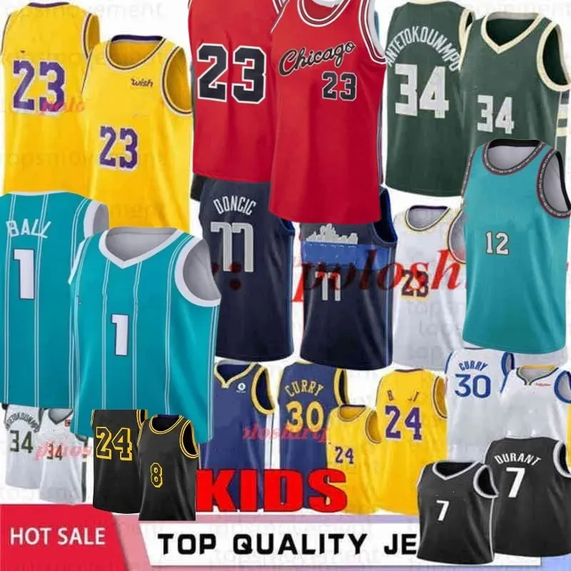 Mens Youth Kids Kevin Durant 7 Basketball Jerseys Giannis Antetokounmpo 34 Black Stephen Curry 30 Doncic Ja Morant LaMelo Ball edition City Jersey