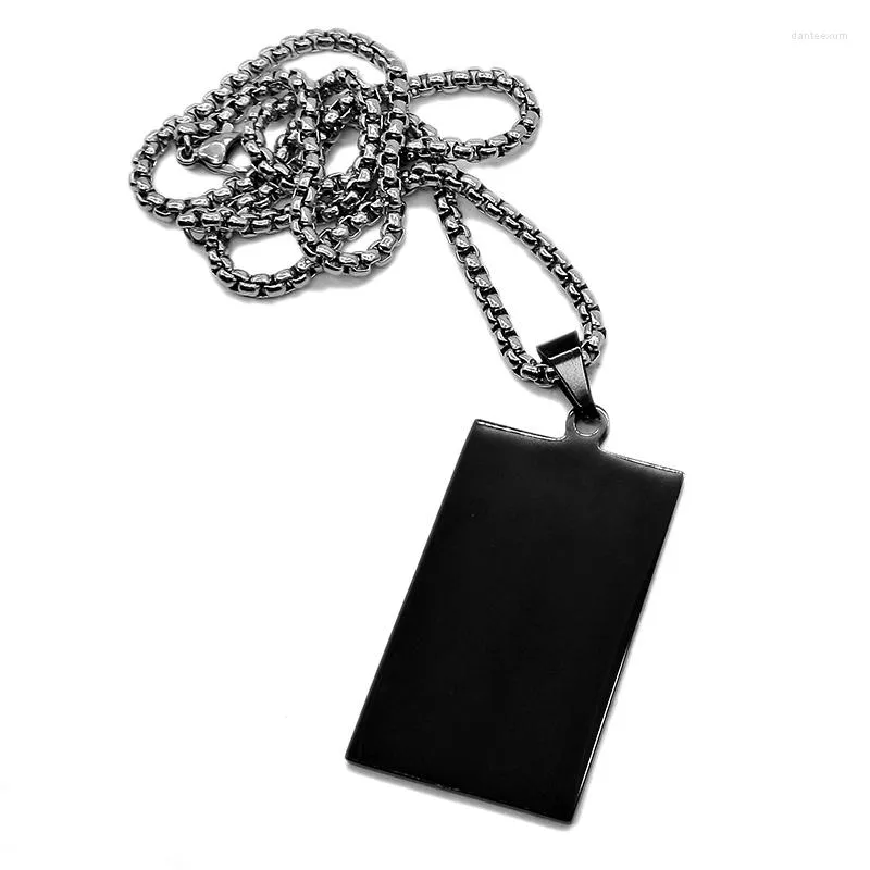Pendant Necklaces AMUMIU Square Dog Tags Black Color Stainless Steel Army Necklace Fashion Charm Jewelry Findings P120