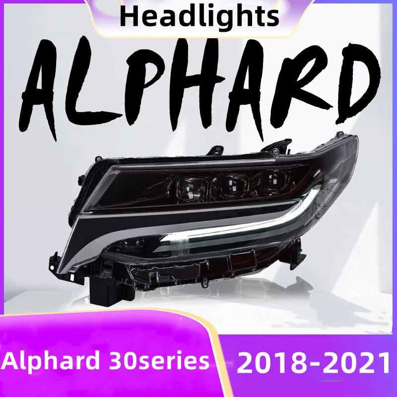 Bilstyling körljus för Alphard 30 Series 2018-2021 strålkastare LED-montering Modifierad version med 3 ögons strålkastare