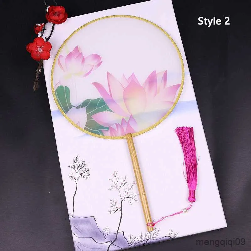 Chinese Style Products Women Dancing Embroidery Flower Handheld Fan Vintage Translucent Chinese Style Round Silk Fans R230804
