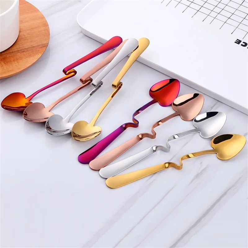 304 Stainless Steel Coffee Spoons Heart shaped Hanging Cup Spoon Creative V-shaped Z-shaped Scoop Teaspoon T9I002403