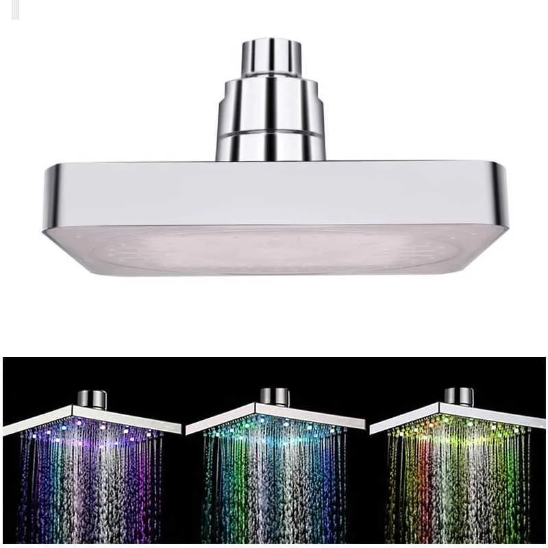 Cabeças de chuveiro de banheiro colorido LED quadrado chuva cabeça de chuveiro spary luz água aspersão banheiro montado na parede ferramenta de banheiro led chuveiro r230804