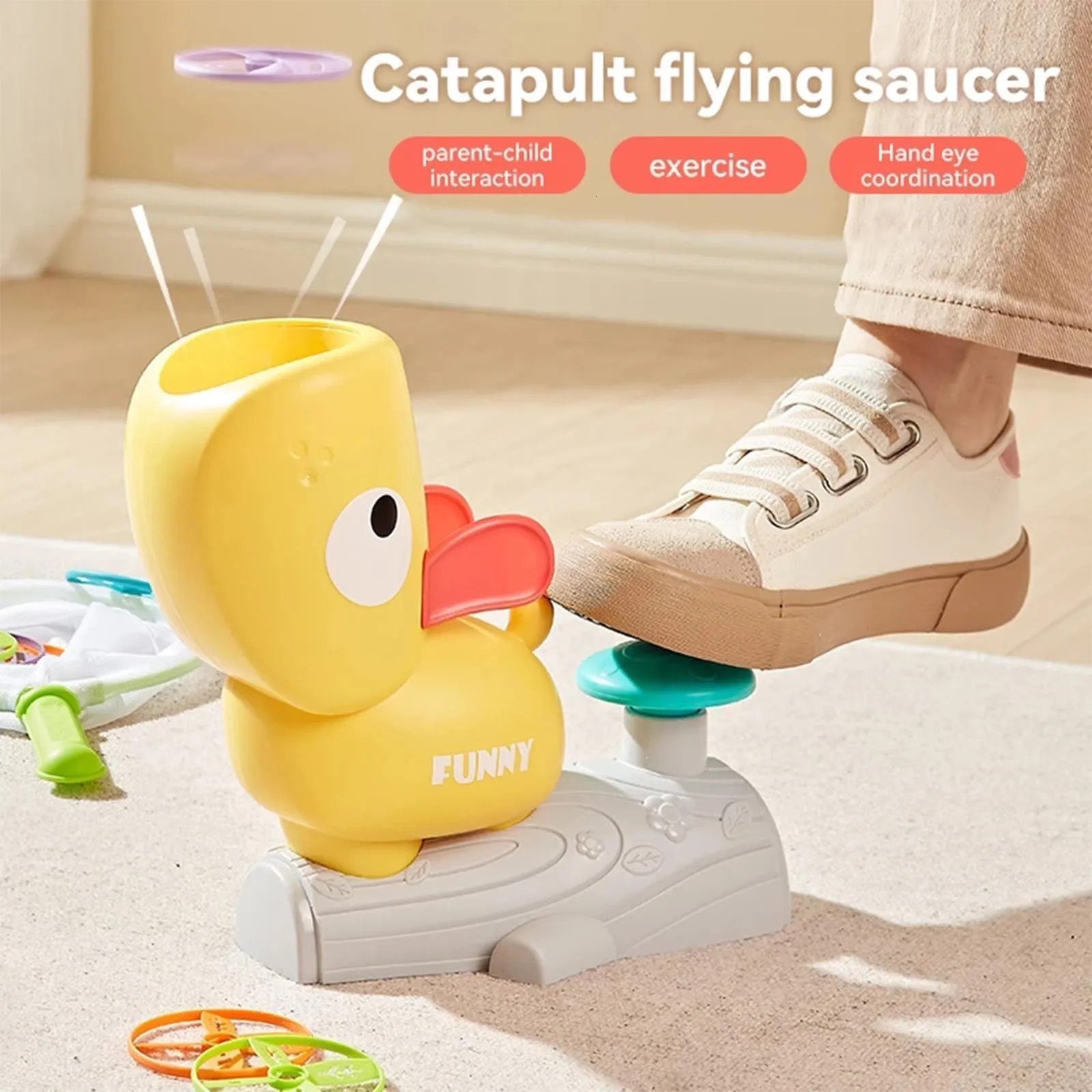 Juguetes deportivos Niños Flying Disc Air Rocket Launcher Juego divertido al aire libre Juguetes sensoriales Foot Step Catapult Flying Saucer Catching Training Sports Toy 230803