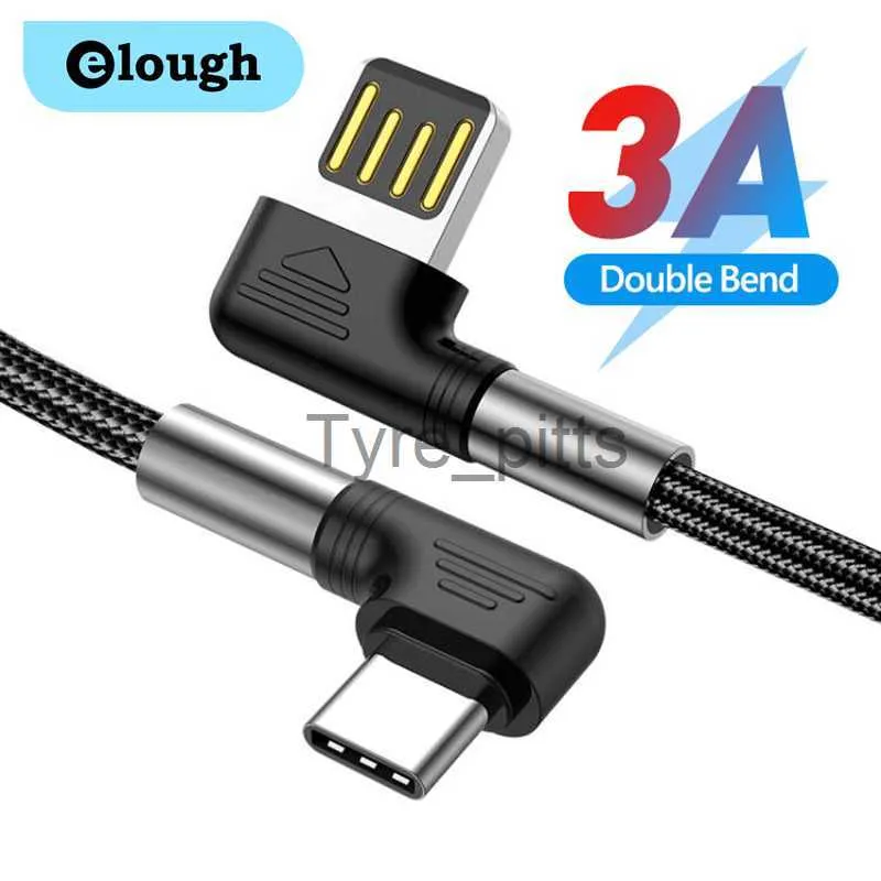 Caricabatterie/cavi Cavo USB di tipo C Elough per Xiaomi Samsung S20 S21 POCO Cavo di ricarica rapida 3A Cavo USB-C Angolo di 90 gradi Cavo dati QC3.0 Cavo dati x0804