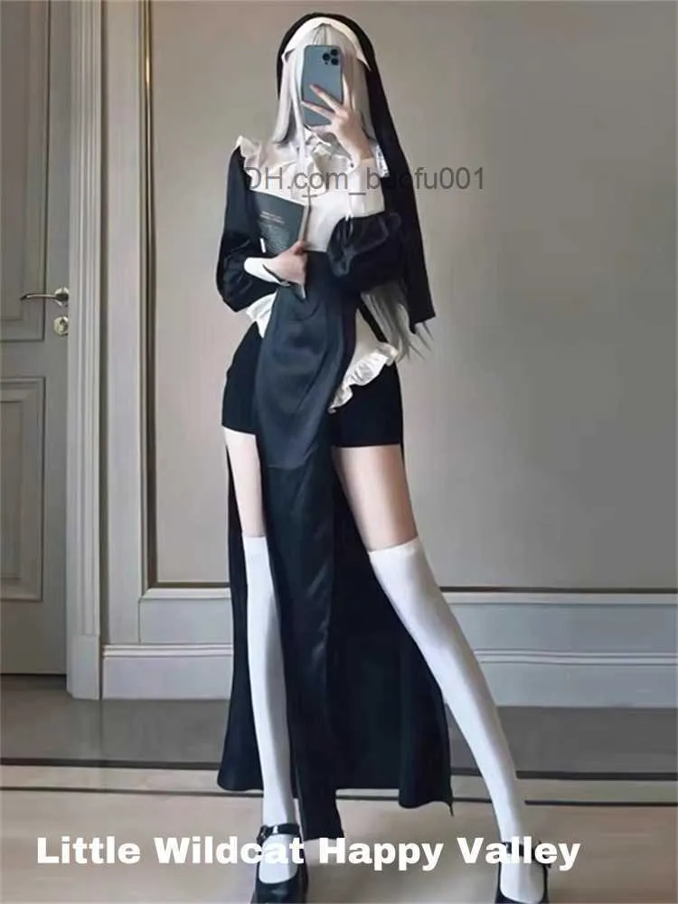 Theme Costume Nun Cosplay Women's Fancy Dress Set Halloween Party Role Play Set Adult Nun Cosplay Black Fancy Christmas Role Play Dress Z230804