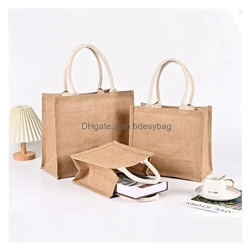 Plain Natural Tote Bag Small Jute Bags For DIY Hand Painting Sublimation Blank Polyester canvas Totes with Handles