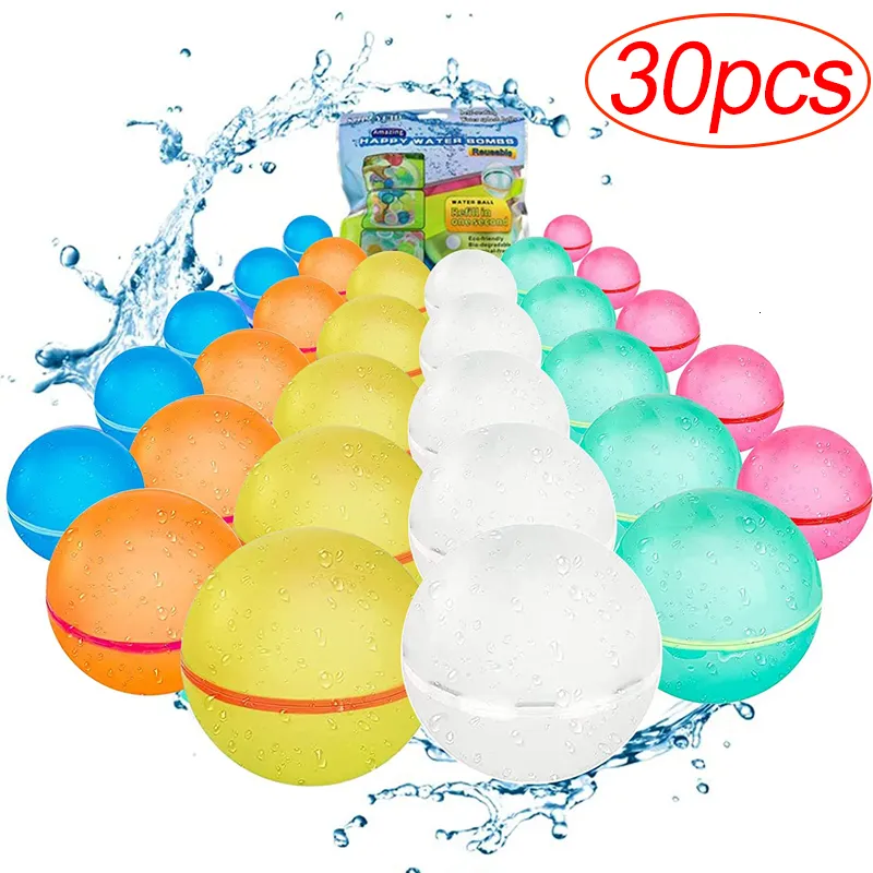 Sand Play Water Fun 30pcs återanvändbar vattenstridsboll Vuxna barn sommarstrand utomhus silikon vatten lekleksaker pool vatten bomb ballong spel leksak 230803