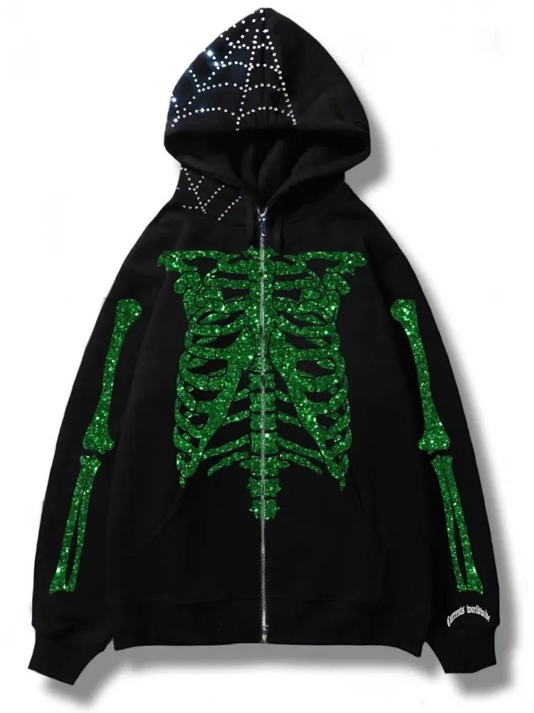 DHgate.com:Womens Reflective Y2K Spider Web Zip Up Glitter