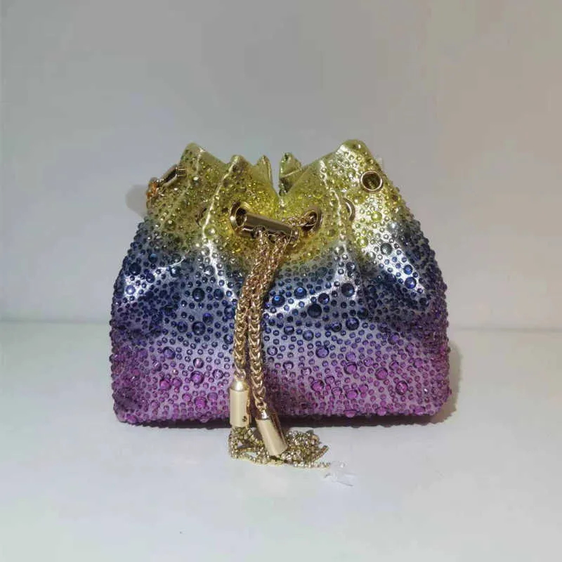 2023 Purple Blue Volcano Stone Bucket Bag DrawString Inlaid Diamond Water Women s One Shoulder Chain Bag Handbag 230804