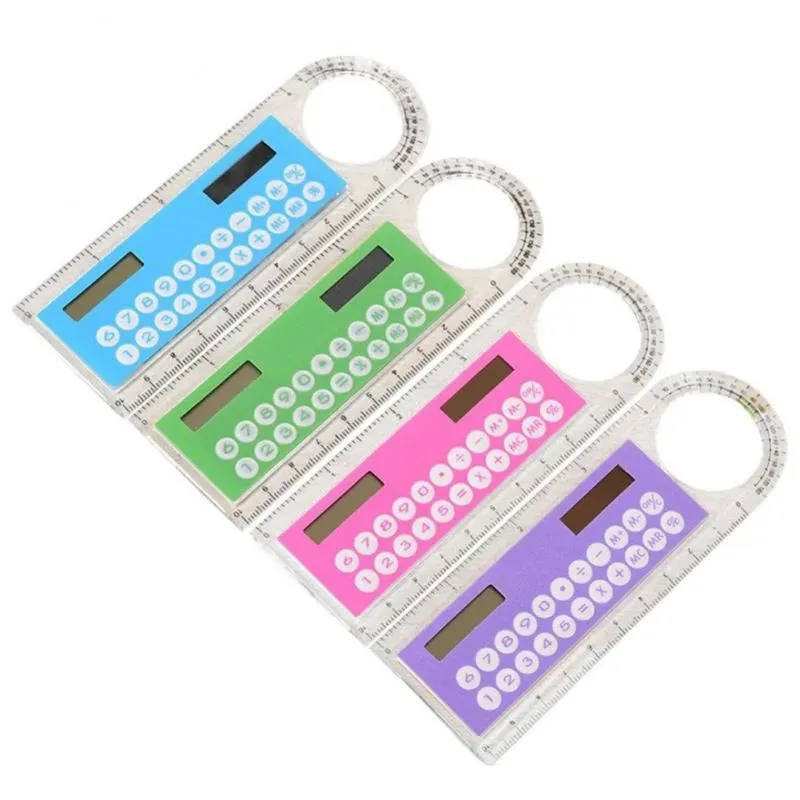 2 in 1 Ruler Digital Calculator Colorful Student Mini Portable Solar Energy Kid Rule Office Stationery