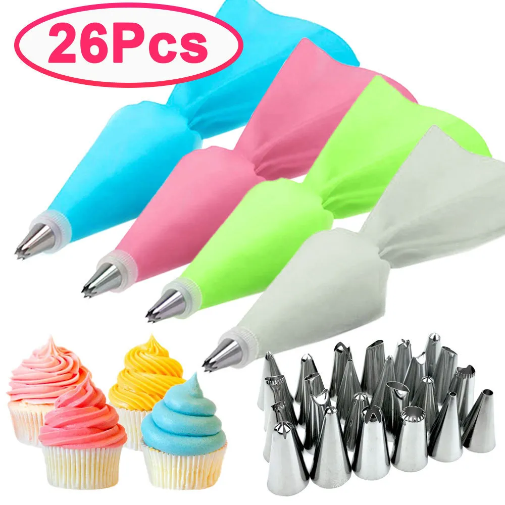 Stampi da forno 826 pezzi Set Consigli per sacchetti di pasticceria in silicone Cucina Torta Glassa Piping Crema Strumenti di decorazione Borse riutilizzabili24 Set di ugelli 230803