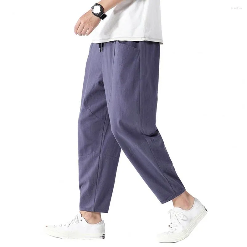 Pantalons pour hommes hommes pleine longueur cordon de serrage survêtement Simple décontracté taille élastique coupe ample grandes poches mince pantalons longs