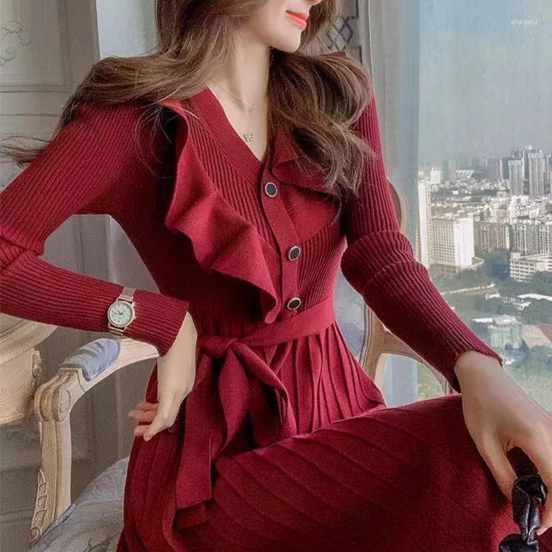 Casual Dresses Crochet Sweater Dress Woman Red Autumn Winter 2023 Long Sleeve Knit Ladies Knitted Purple Party Gala Sexy Loose