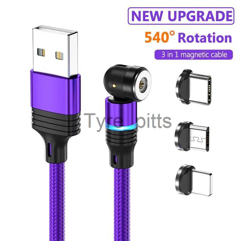 Laddare/kablar SZBrytmax 3A Magnetchaddningskabel 540 Rotera laddare för iPhone 11 12 Huawei Xiaomi Mobiltelefon Mikro USB Typ C Wire Cord X0804