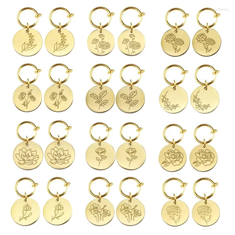 Boucles d'oreilles pendantes fleur de naissance pour les femmes en acier inoxydable ovale mois Floral goujon oreille tendance fête des mères bijoux cadeau collier