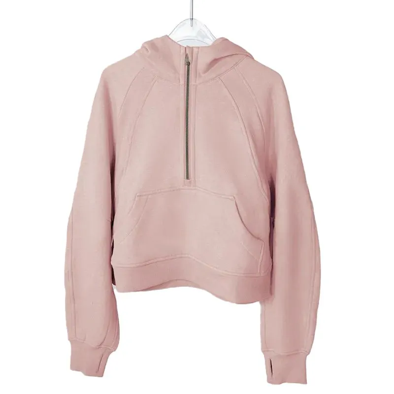 Moletons de luxo moletom com capuz rosa moletons com capuz outono e inverno yoga moletom L U feminino Plus Thickening jaquetas com capuz esportes meio zíper terry designer L2