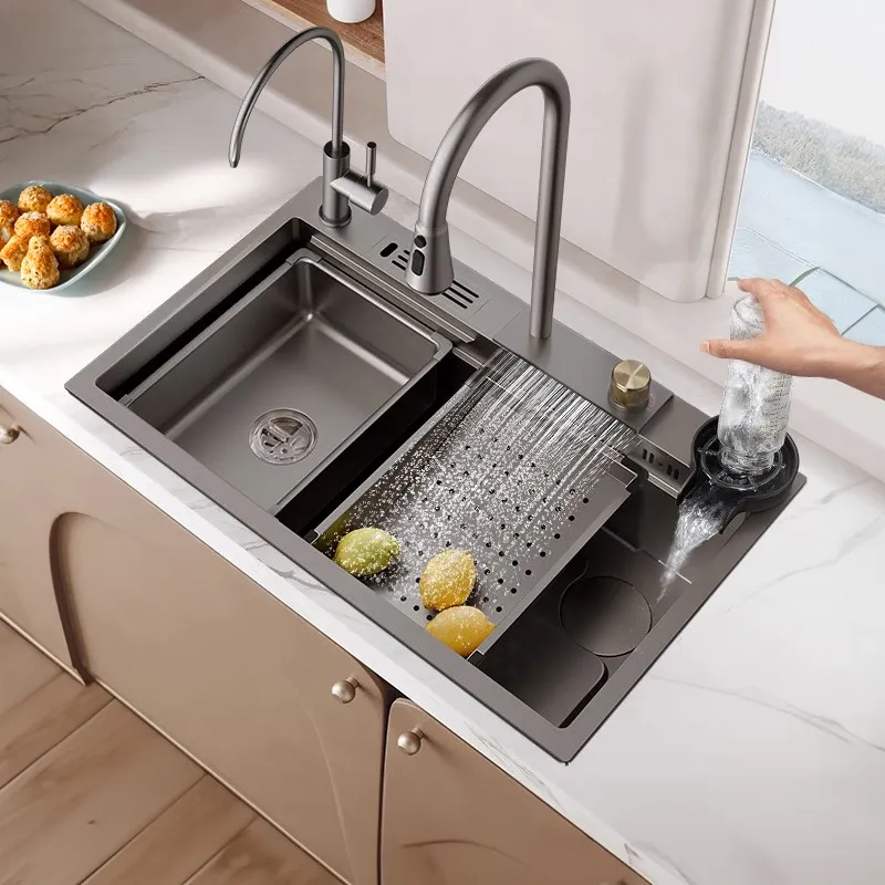 Stainless Steel Waterfall Most Durable Kitchen Sink With Nano Large Single Sinks, Anti Scratch