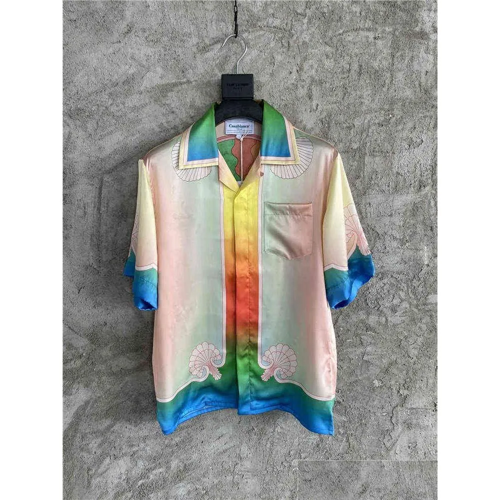 Mäns casual skjortor casablanca sommar dröm strand silkorm silk färg tryckt skjorta mens dyra droppleveranskläder kläder dh9k2