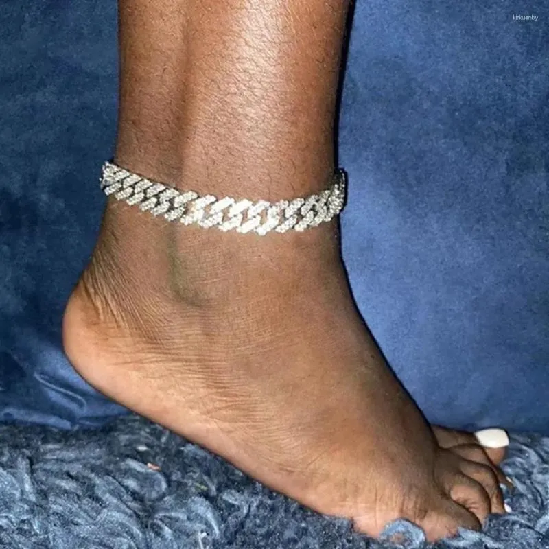 Ankletter 2023 Luxury Cuban Chain for Women Rhinestone Foot Jewelry Böhmen Beach Barefoot Sandals Ankel Armband på benet