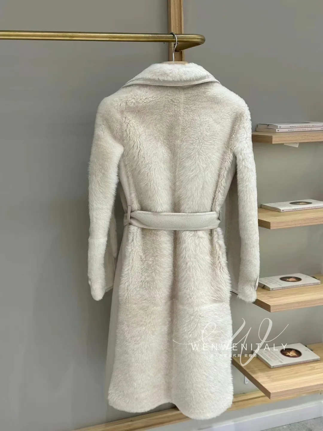 JOSEPH belted shearling coat - White