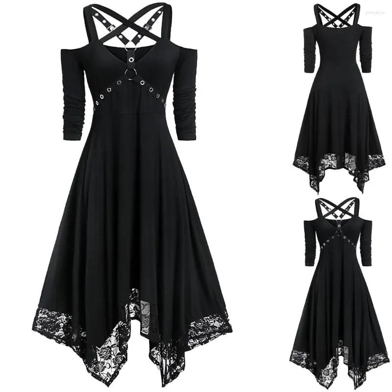 Casual Dresses Batwing Sleeve Halloween Dress For Women Plus Size Cool Gothic Lace Insert Evening Party Vestidos De Festa