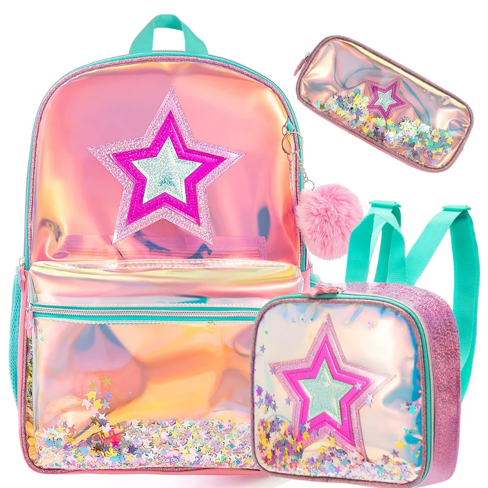 Backpacks BIKAB School Backpack Girls 16 Inch Sequin with Lunch Box Women Supplies Set Bags 230803