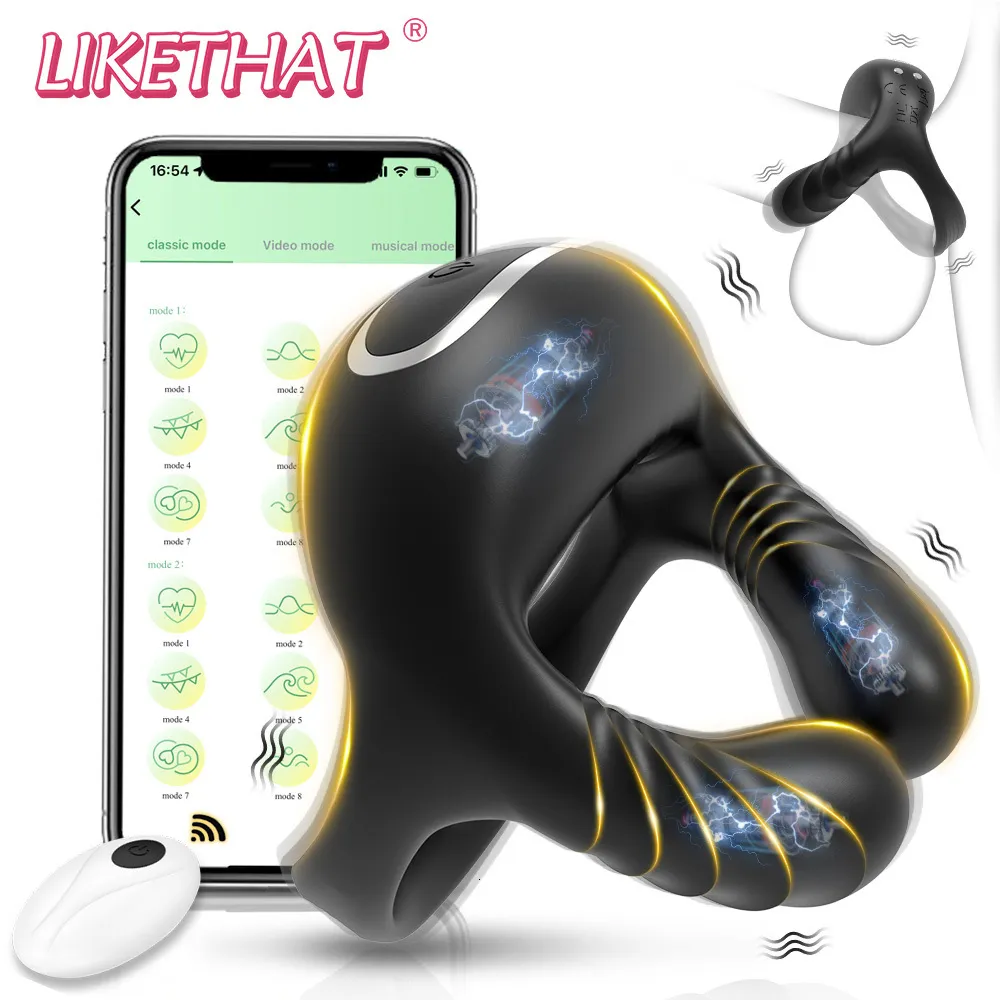 Vibrateurs 3 Moteurs Hommes Vibrant Pénis Cock Ring Retarder L'éjaculation Érection Scrotum Stimulateur Sex Toys Cockring APP Masturbateurs Sans Fil 230803