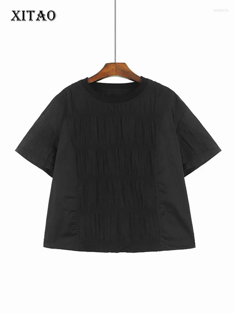 Kvinnors T-skjortor Xitao Solid Color Shirring Loose T-shirts O-Neck Kort ärm Casual Fashion 2023 Summer Ankomst Show Thin All Match