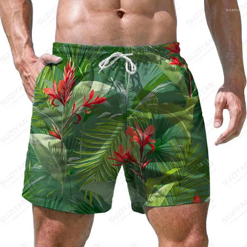 Herr shorts sommar tropisk växt 3D tryckt avslappnad semesterstil mode