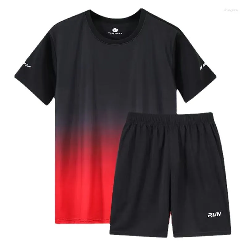 Herrespår 2023 Summer Mens Two Piece Set Ice Silk Casual T-shirt och Shorts Male Sports Putt mode Kort ärm Tracksuit Men Suits