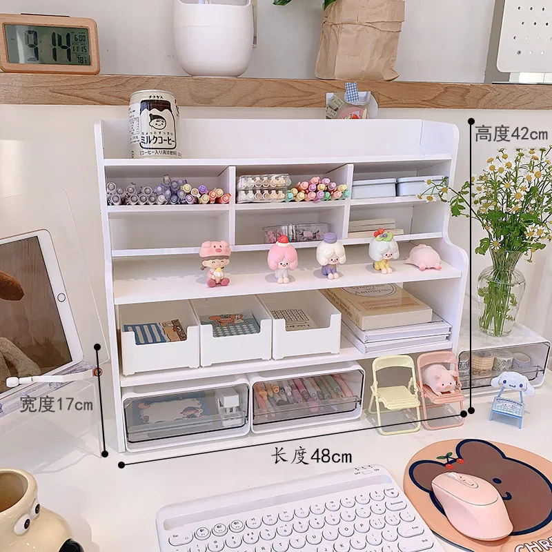 Adjustable Desktop Bookshelf - Wooden Storage Organizer, White Finish, Extendable Design For Office Or Home - View #3