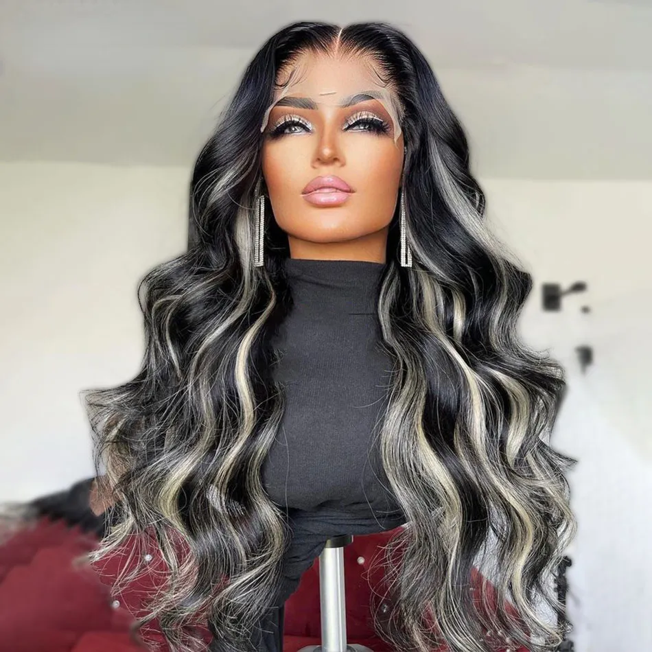 Blonde Highlight Body Wave Wig: Transparent Lace Frontal  display picture 2
