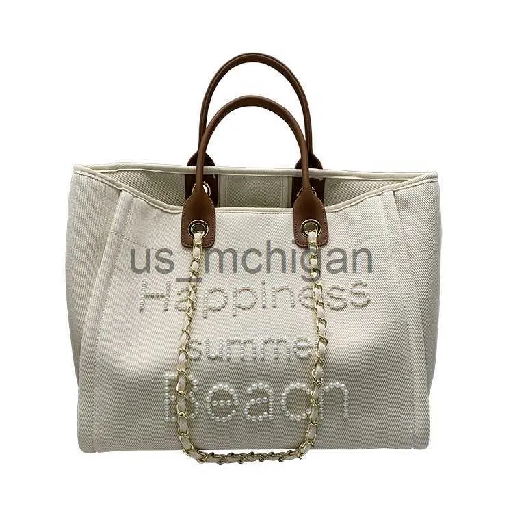 Evening Bags New Women Tote Bag Fashion Canvas Large Handbag Chains Genuine Leather Shoulder Bags Ladies Big Messenger Bag Shopping Bag J230804