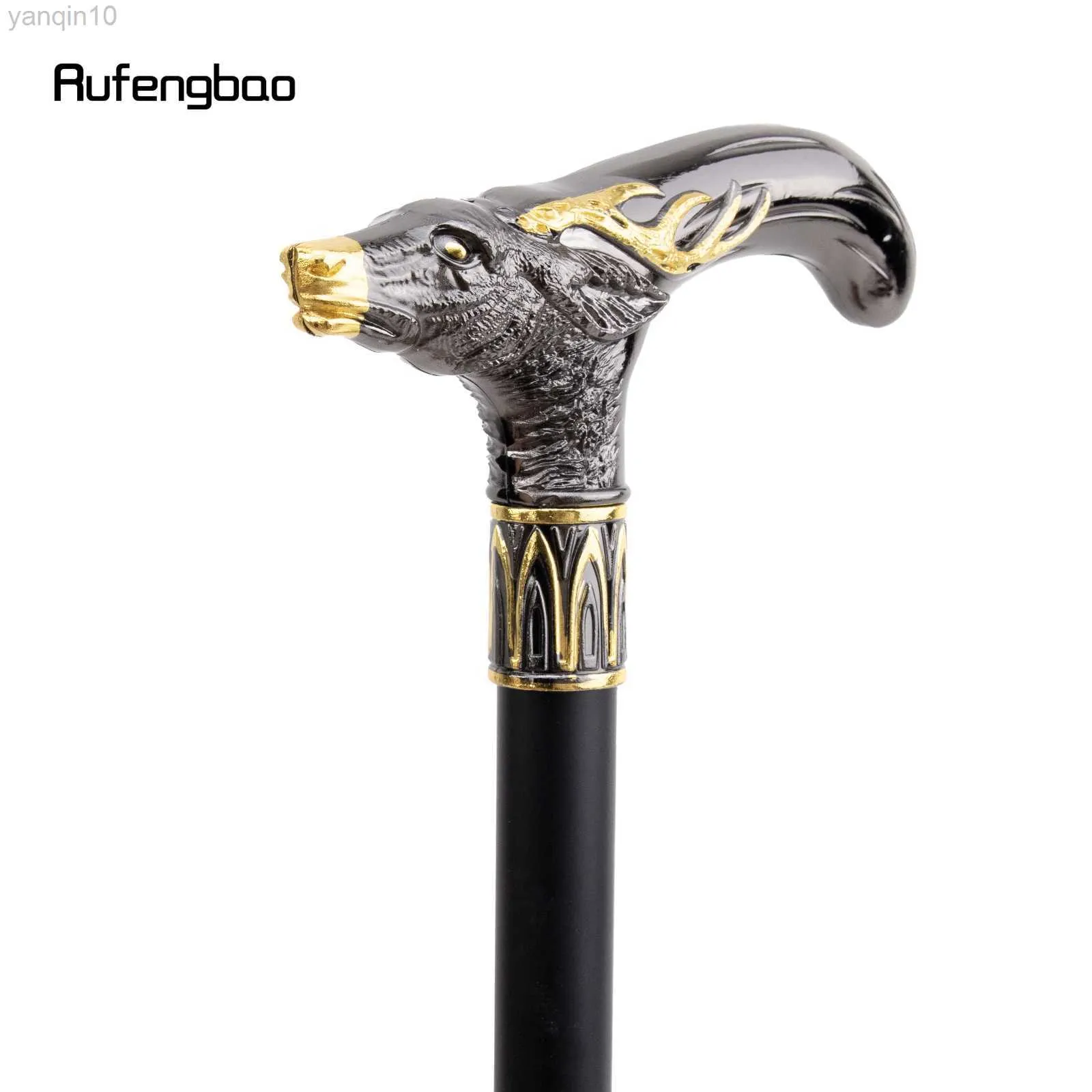 Trekking Poles Golden Black Sika Deer Head Walking Cane Fashion Decorative  Walking Stick Gentleman Elegant Cosplay Cane Knob Crosier 93cm HKD230804  From 14,8 €