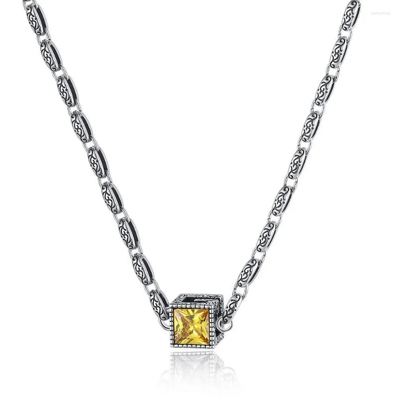 Kedjor lila gul zirkon unik stereo retro thailändskt silver stort g fyrkantiga halsband för kvinnor ins smycken