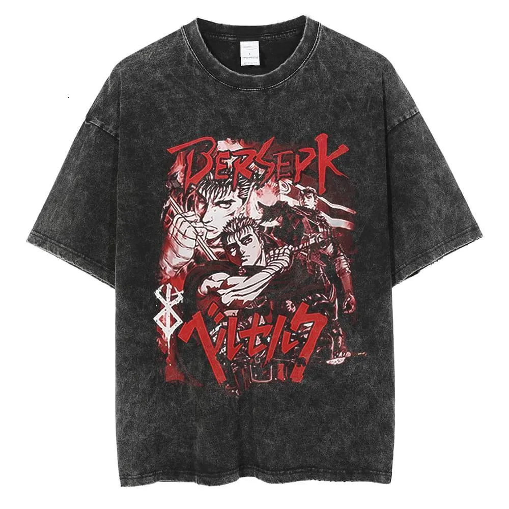 Men's Tshirts Anime Berserk Tshirt Men Women Cotton Tshirts Guts Washed Vintage Tshirt Yk Shortsleeved Shirts Summer Streetwear Tops