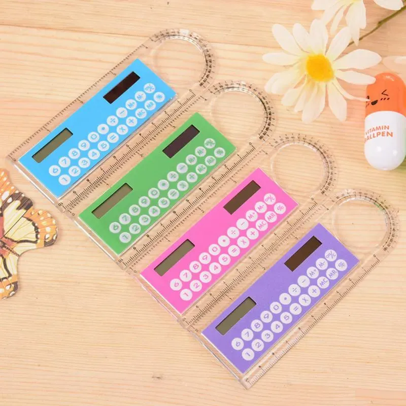 2 in 1 Ruler Digital Calculator Colorful Student Mini Portable Solar Energy Kid Rule Office Stationery