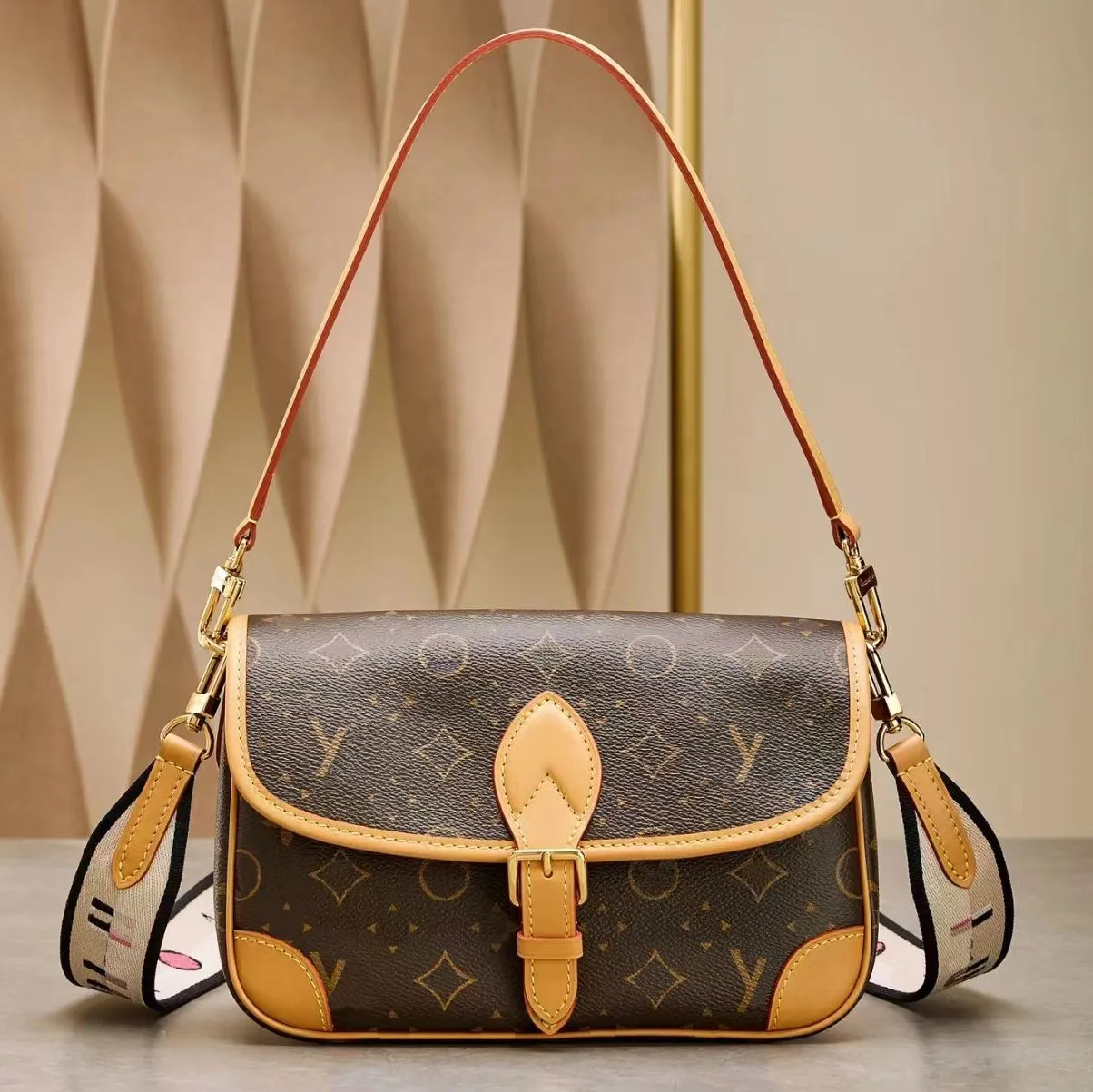 Top designer bags Shoulder Bag Totes real leather luxury old flower Diane Baguette handbag large-capacity canvas strap embossed Letters colorful 2023 new