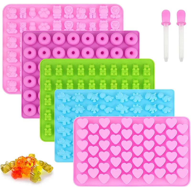 Moules de cuisson Ours Chocolat Moule Coeur Dinosaure Étoile Shell Silicone Bonbons avec Dropper DIY Mignon Glace Cube Plateau QQ Fondant 230803