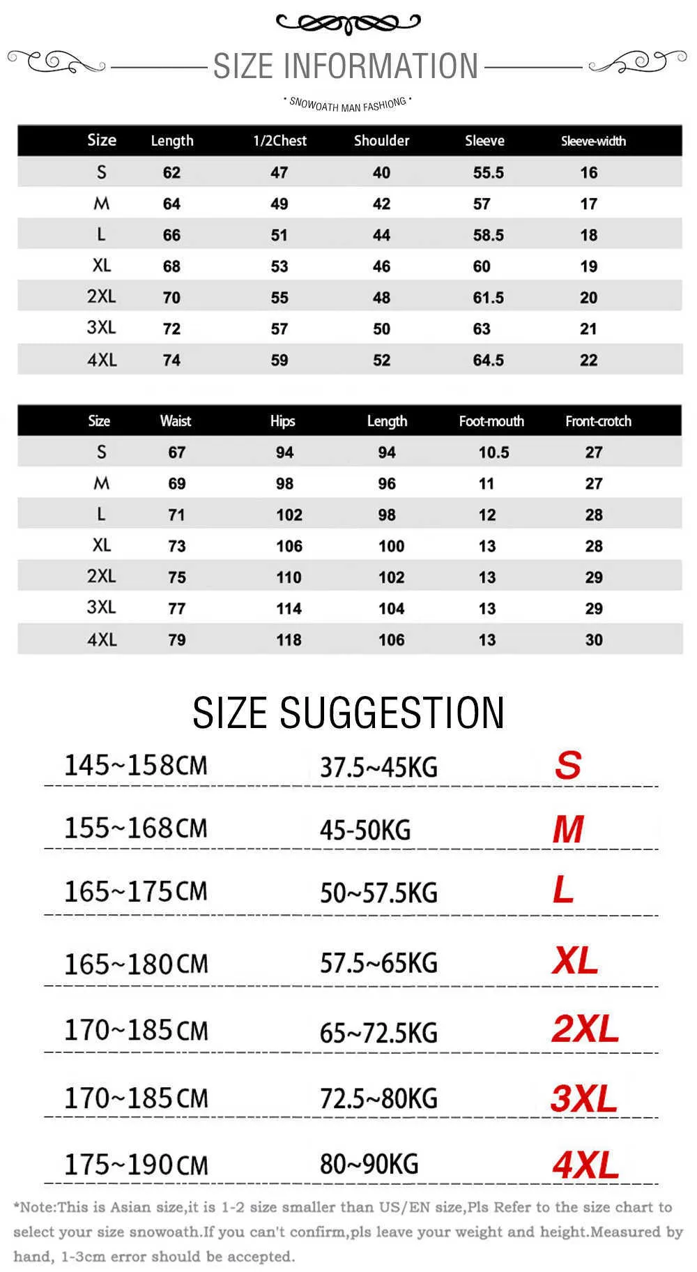 G2000 suit deals size chart