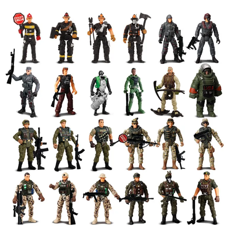 Figurines militaires Armée Hommes Forces spéciales Soldats Pompier Ingénieur Figurines d'action Ensemble de jeu Arme militaire Modle Jouets pour enfant Garçon Cadeaux de Noël 230803