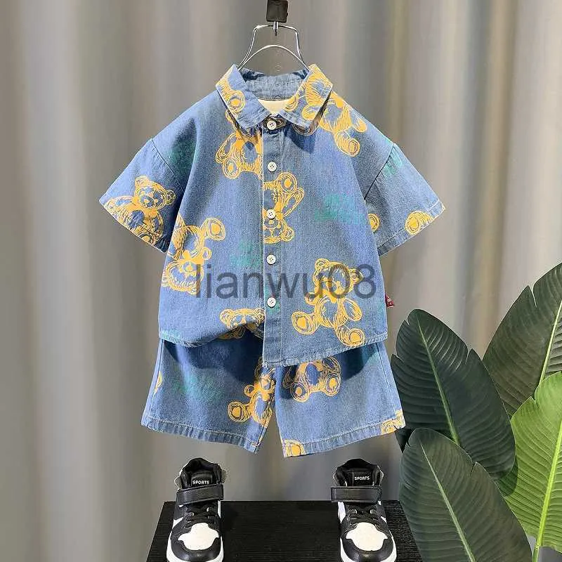 Kleding Sets Kinderen Zomer Mode Kleding Denim Pak Kinderen Jongen Meisje Cartoon T-shirt Shorts 2 Stuks Set Baby Peuter Baby sportkleding 16 Jaar x0803