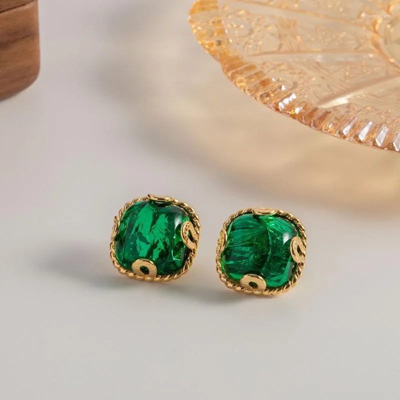 Stud Earrings Minar Retro Clear Green Color Resin Square For Women 18K Real Gold Plated Brass Button Statement Earring Jewelry