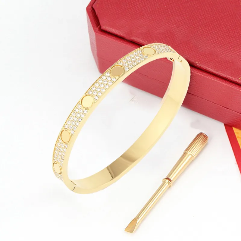 women luxury designer jewelry bracelet bangle titanium steel plated rose gold silver bangles inlaid 3 row diamond width 6mm size 16-19 bracelets men designer jewelry