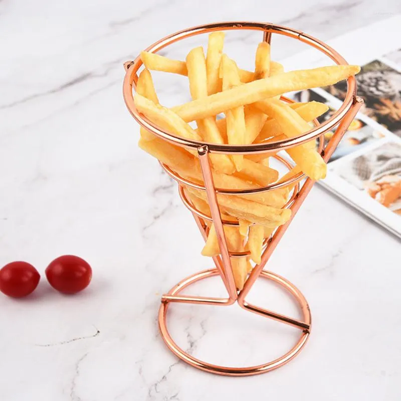 Flatware Sets 2pcs French Fry Stands Cone Metal Wire Snack Basket Holder
